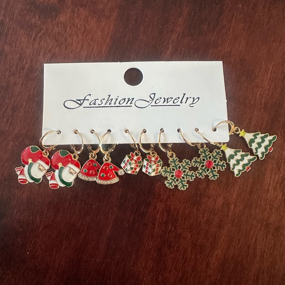 Festive Christmas Earrings Set - Gold, Red, Green